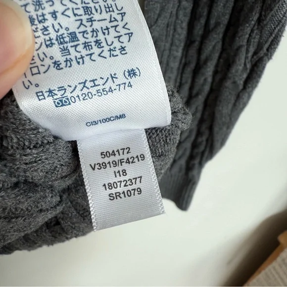 Lands’ End Grey Cable Knit Turtleneck Sweater 100% Cotton Size Medium - Picture 8 of 11